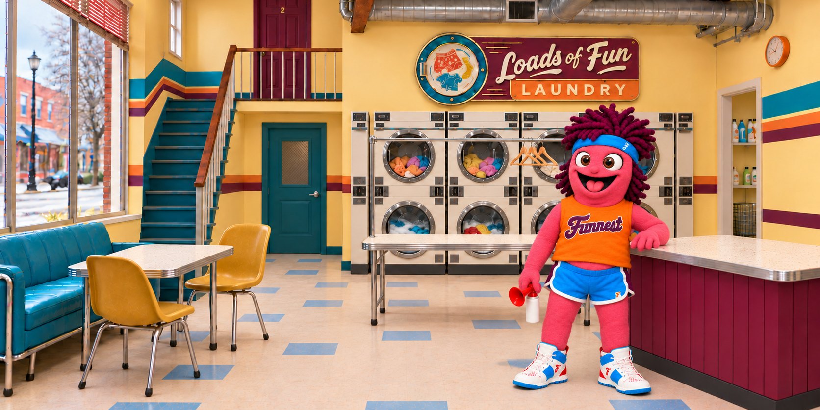 Mo leaning on the counter of his mom's laundromat, Loads of Fun